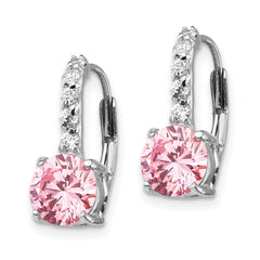 925 Sterling Silver Leverback Earrings with Pink and White CZ Stones, Polished Finish