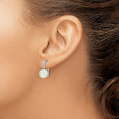 Sterling Silver Rhodium-Plated Opal & CZ Leverback Earrings  Elegant, Polished Finish