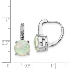 Sterling Silver Rhodium-Plated Opal & CZ Leverback Earrings  Elegant, Polished Finish