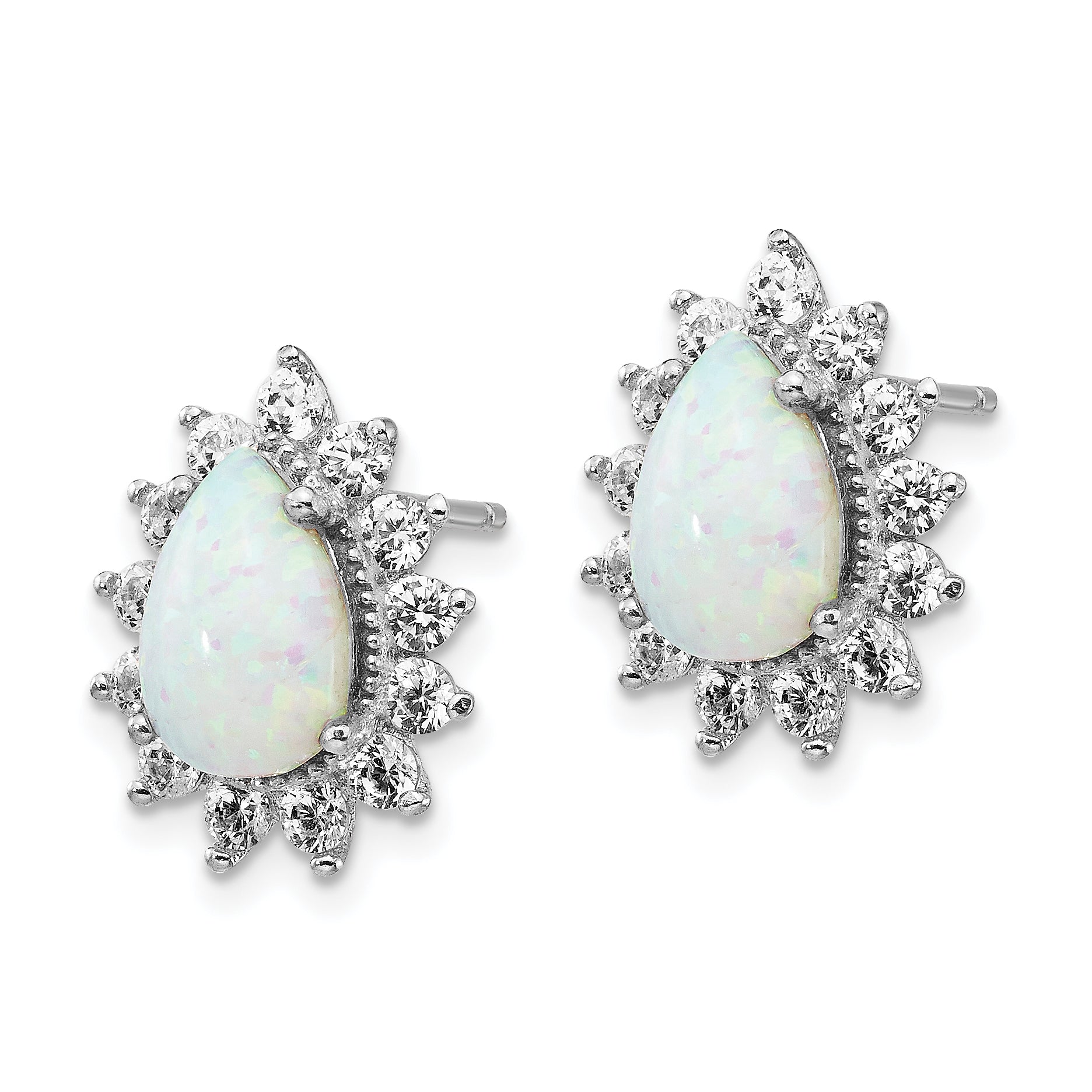 Cheryl Sterling Silver Teardrop Halo Earrings with Opal & CZ Stone Secondary image