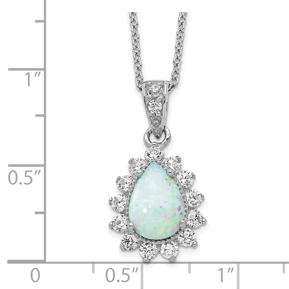 Cheryl M Sterling Silver Rhodium-plated Cabochon Lab Created Opal and Brilliant-cut CZ Teardrop Halo 18 Inch Necklace Secondary image