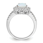 Cheryl M Sterling Silver Rhodium-plated Cabochon Lab Created Opal and Brilliant-cut CZ Teardrop Halo Ring