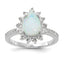 Cheryl M Sterling Silver Rhodium-plated Cabochon Lab Created Opal and Brilliant-cut CZ Teardrop Halo Ring