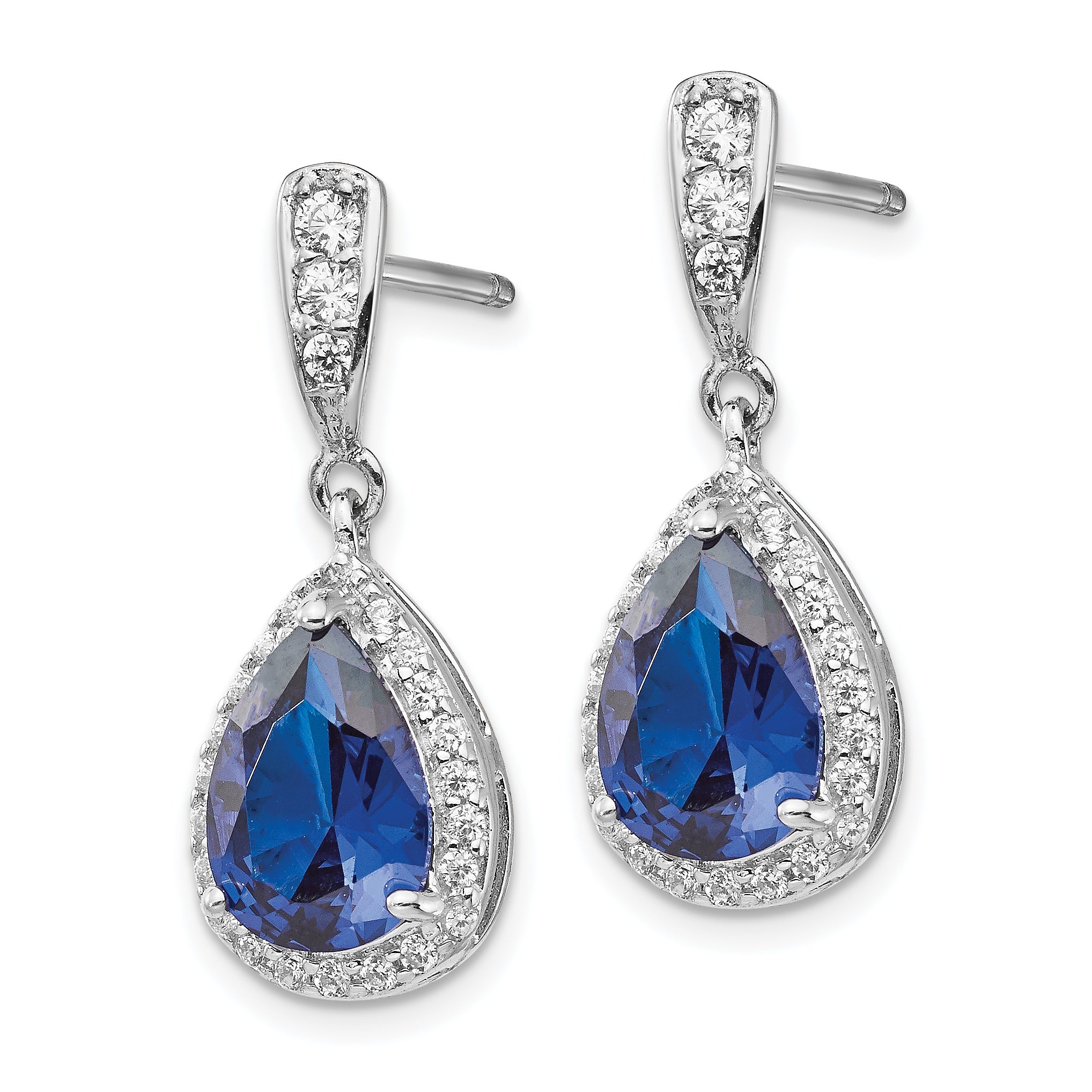 Sterling Silver Rhodium-Plated Blue Spinel & CZ Teardrop Dangle Earrings Secondary image