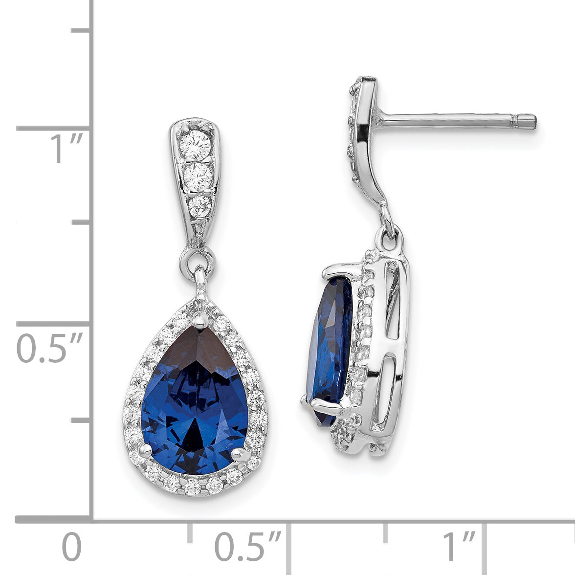 Sterling Silver Rhodium-Plated Blue Spinel & CZ Teardrop Dangle Earrings