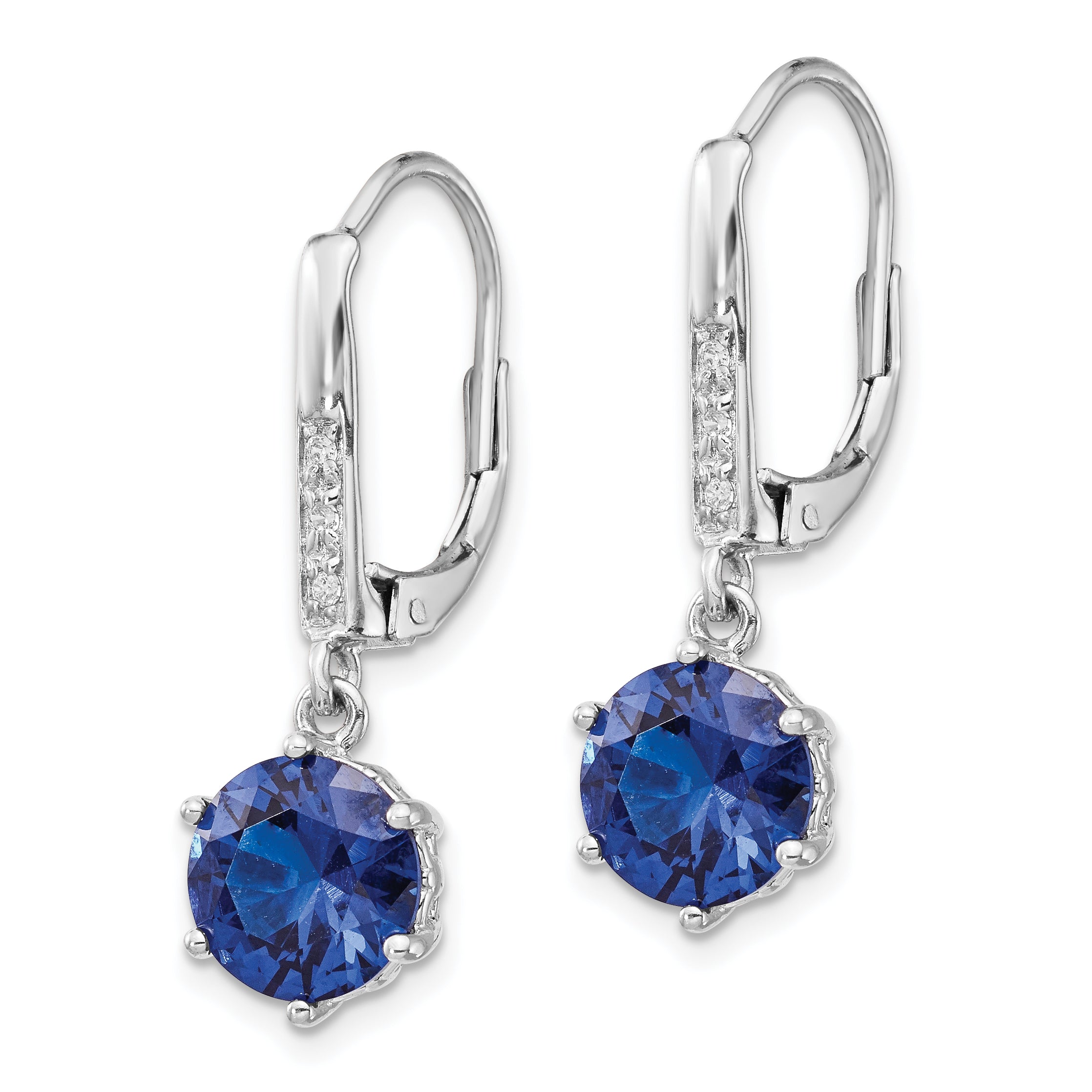 Cheryl M Sterling Silver Rhodium-plated Brilliant-cut Lab Created Dark Blue Spinel and Brilliant-cut White CZ Leverback Dangle Earrings