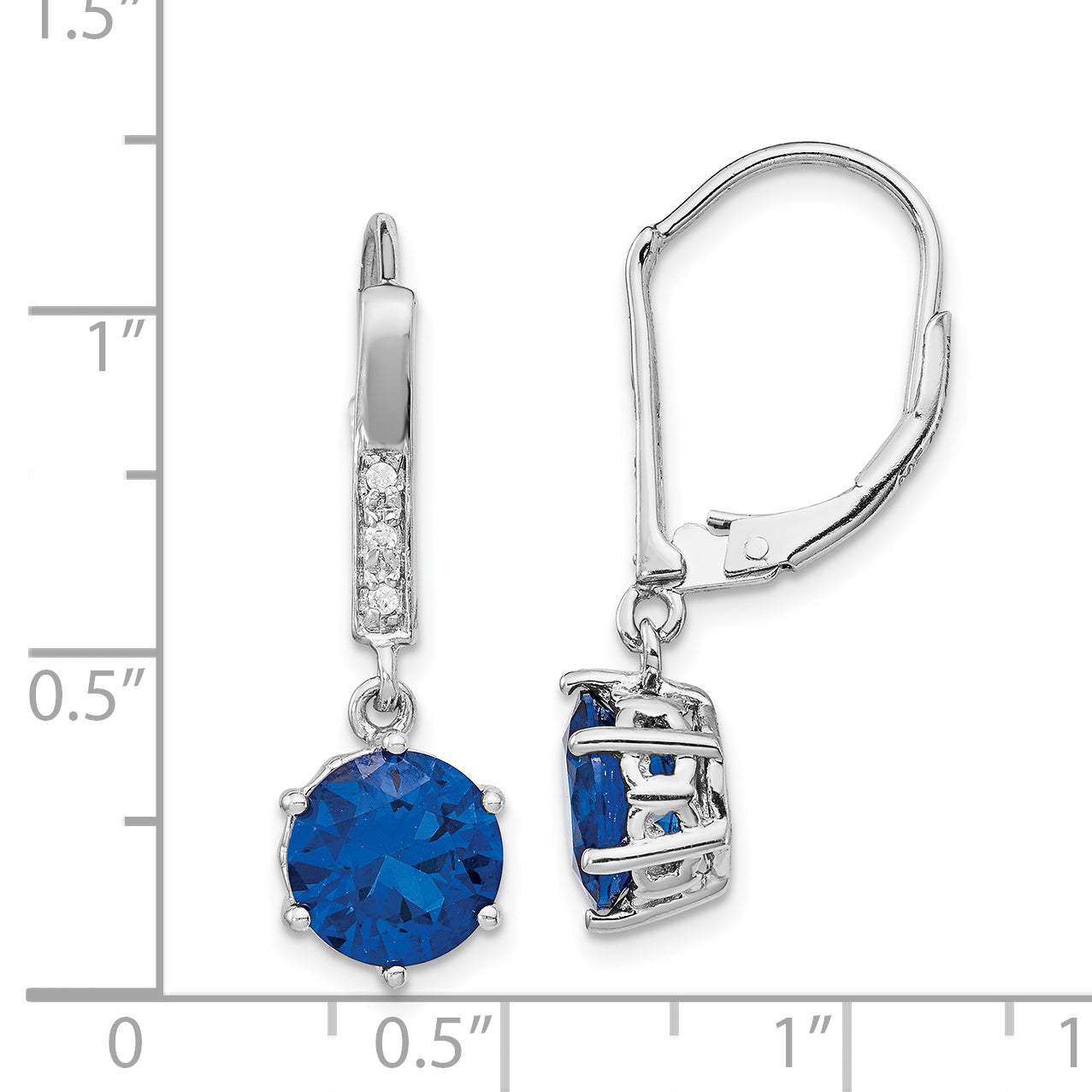 Cheryl M Sterling Silver Rhodium-plated Brilliant-cut Lab Created Dark Blue Spinel and Brilliant-cut White CZ Leverback Dangle Earrings
