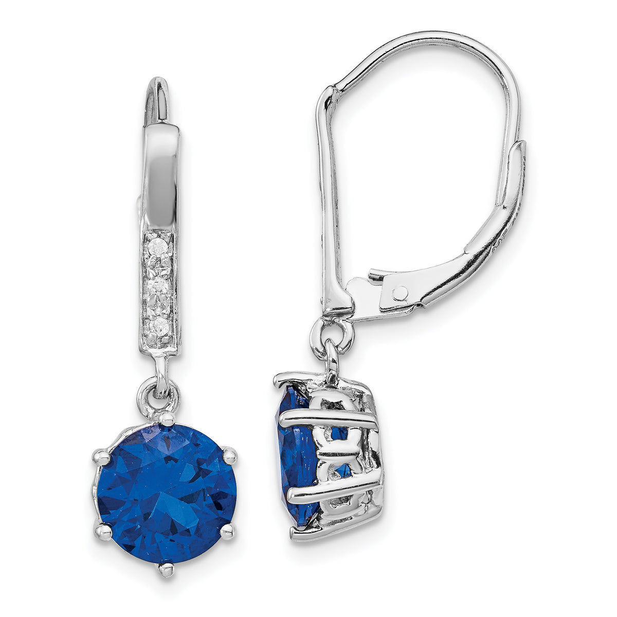 Cheryl M Sterling Silver Rhodium-plated Brilliant-cut Lab Created Dark Blue Spinel and Brilliant-cut White CZ Leverback Dangle Earrings