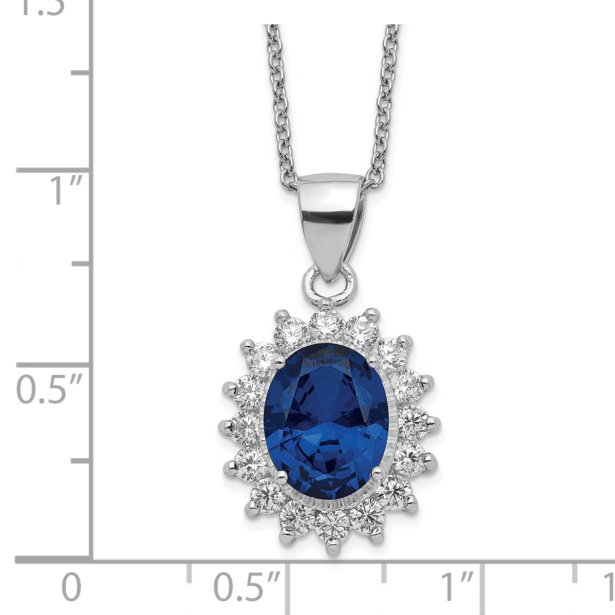 Cheryl M Sterling Silver Rhodium-plated Brilliant-cut Lab Created Dark Blue Spinel and Brilliant-cut White CZ Oval Halo 18 Inch Necklace