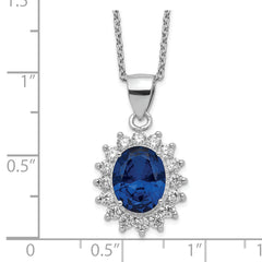 Cheryl M Sterling Silver Rhodium-plated Brilliant-cut Lab Created Dark Blue Spinel and Brilliant-cut White CZ Oval Halo 18 Inch Necklace