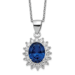 Cheryl M Sterling Silver Rhodium-plated Brilliant-cut Lab Created Dark Blue Spinel and Brilliant-cut White CZ Oval Halo 18 Inch Necklace