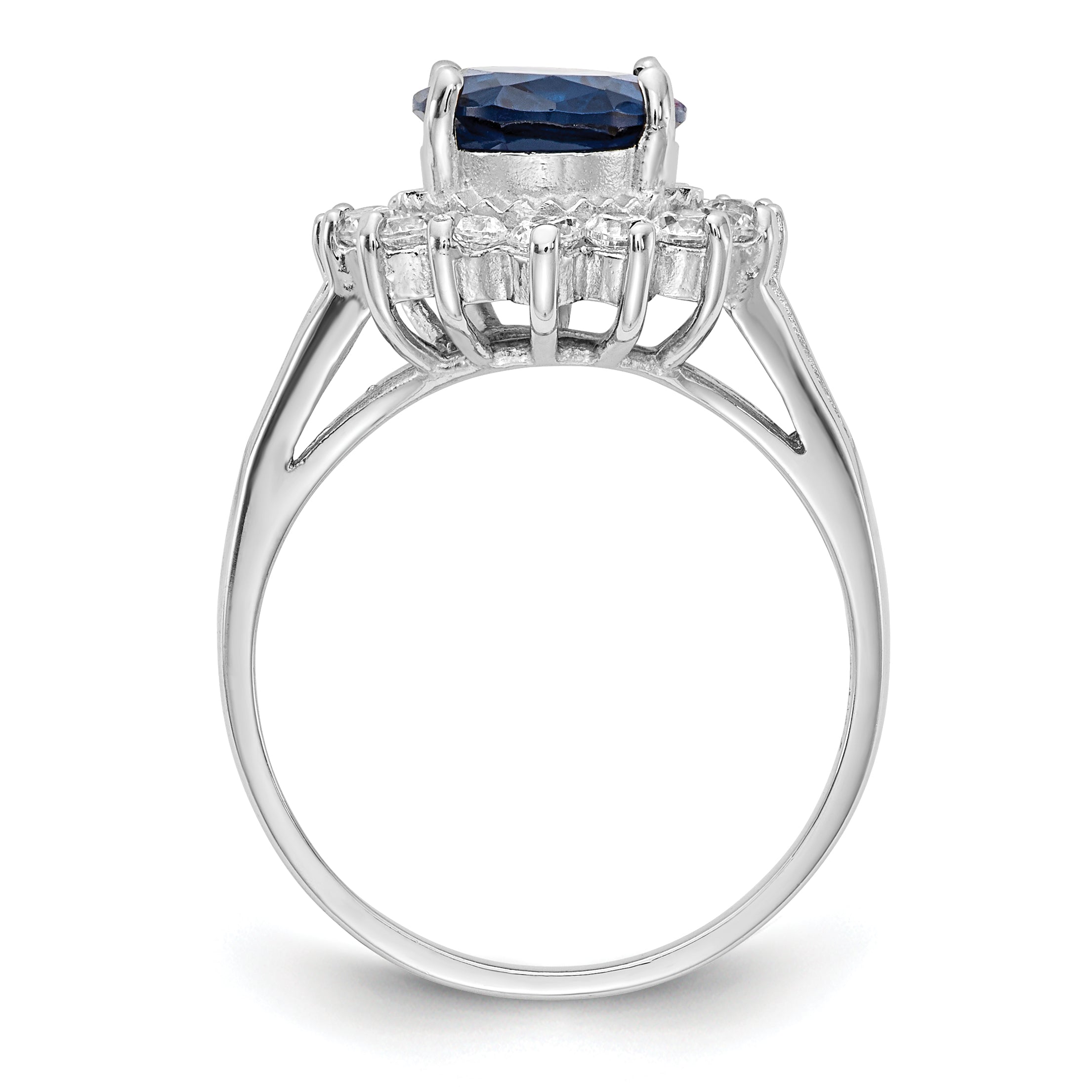 Cheryl M Sterling Silver Rhodium-plated Brilliant-cut Lab Created Dark Blue Spinel and Brilliant-cut White CZ Oval Halo Ring