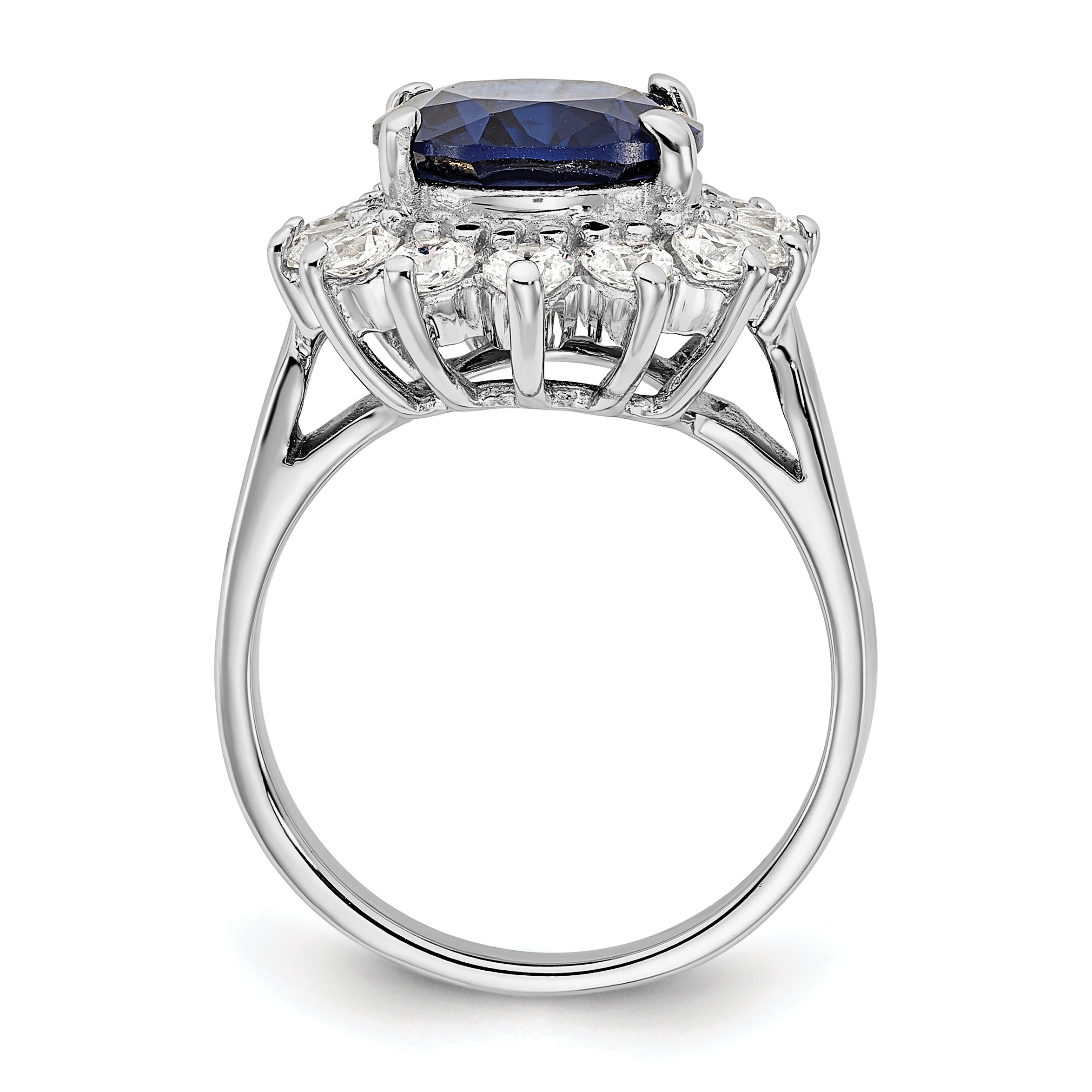 Cheryl M Sterling Silver Rhodium-plated Brilliant-cut Lab Created Dark Blue Spinel and Brilliant-cut White CZ Oval Halo Ring Secondary image