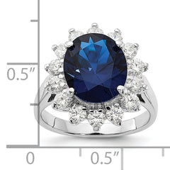 Cheryl M Sterling Silver Rhodium-plated Brilliant-cut Lab Created Dark Blue Spinel and Brilliant-cut White CZ Oval Halo Ring
