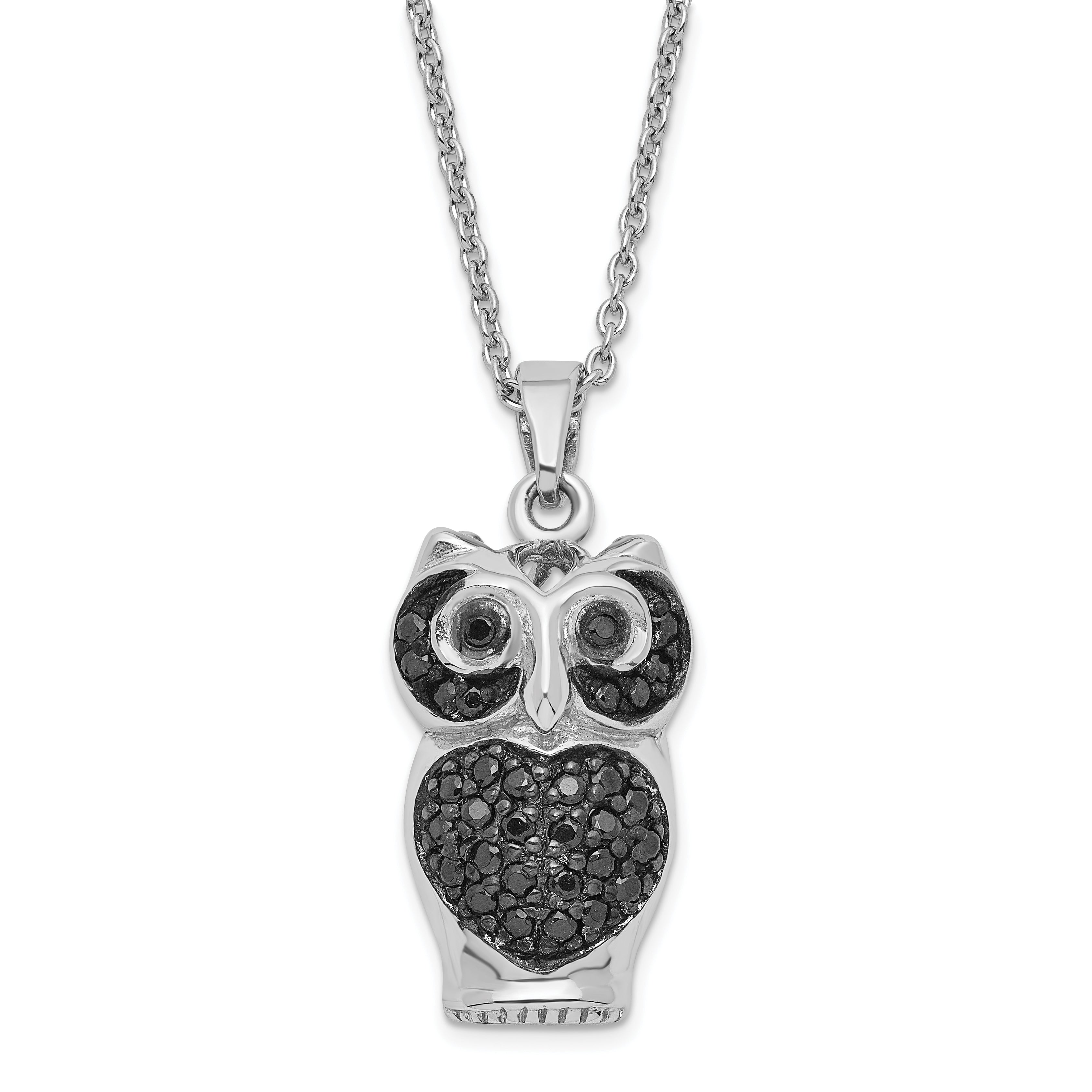 Cheryl M Sterling Silver Black CZ Owl Necklace Main image