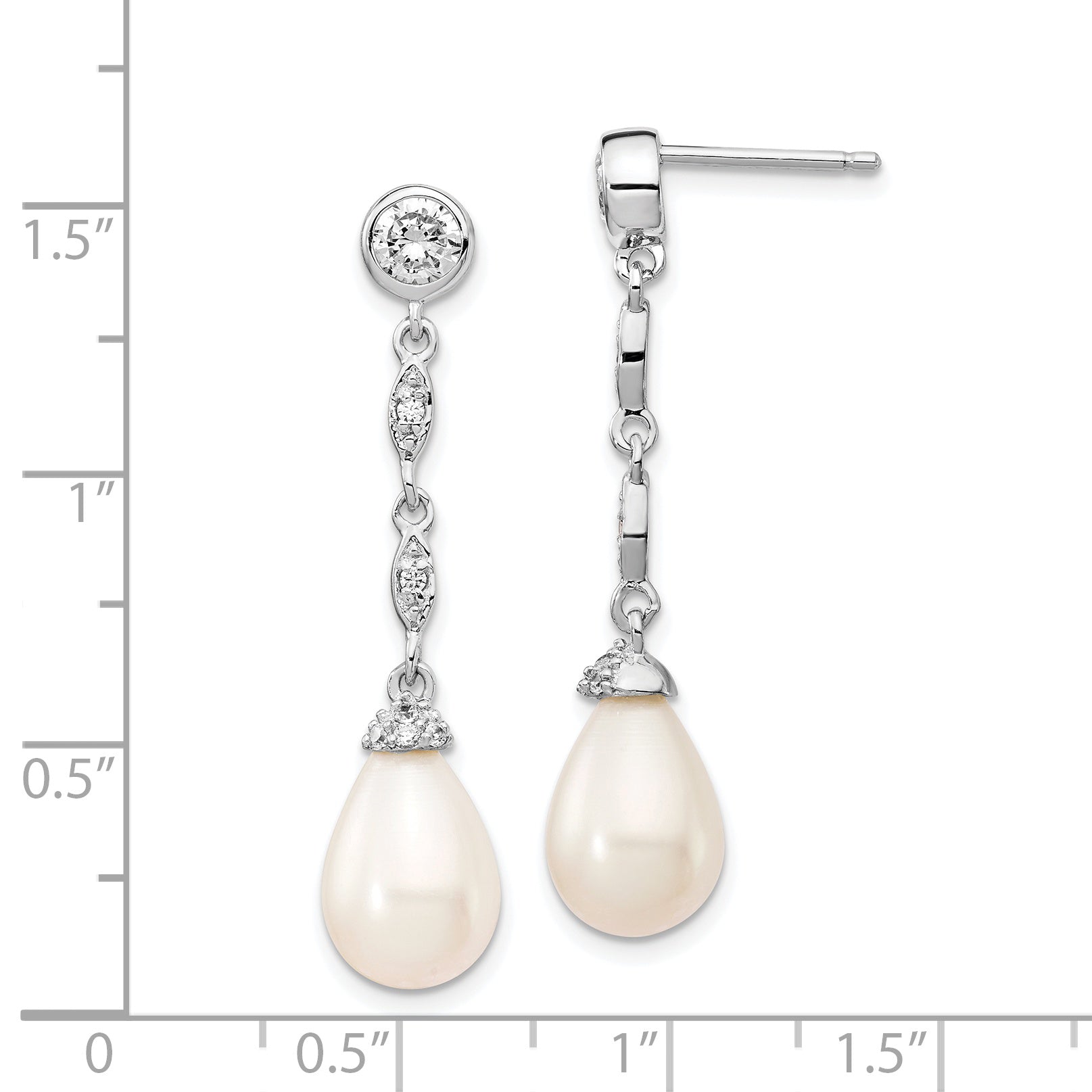 Cheryl Sterling Silver Rhodium-Plated Pearl and CZ Dangle Earrings Gift Ready Elegant Design
