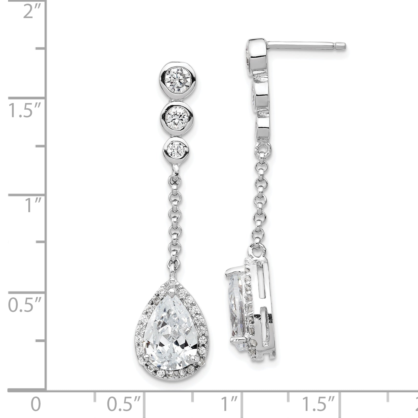 **Sterling Silver CZ Teardrop Halo Dangle Earrings, Rhodium-Plated, Gift-Ready**