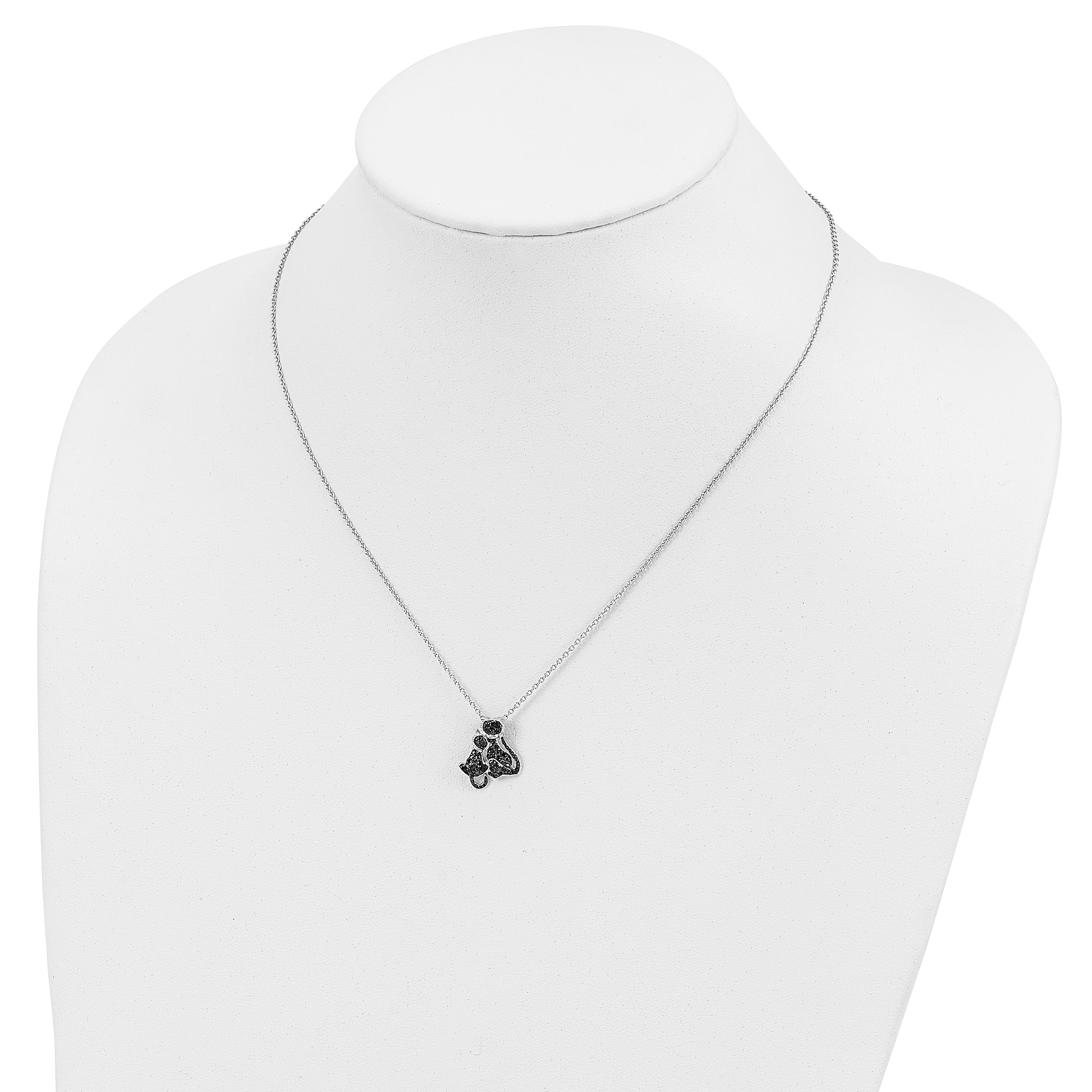 Cheryl M Sterling Silver Rhodium-plated with Black Rhodium Accent Brilliant-cut Black CZ Cats 18 Inch Necklace