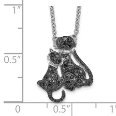 Cheryl M Sterling Silver Rhodium-plated with Black Rhodium Accent Brilliant-cut Black CZ Cats 18 Inch Necklace