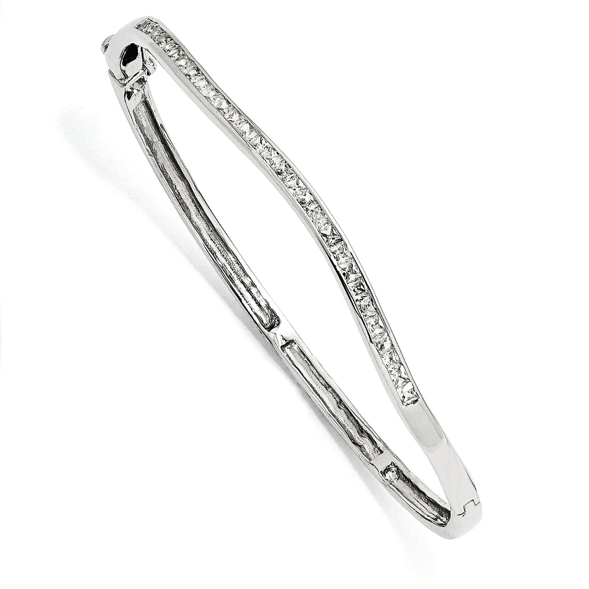Sterling Silver Polished CZ Curvy Bangle Bracelet