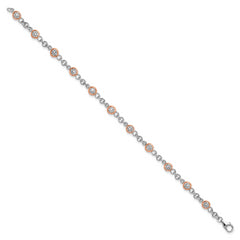 Cheryl M Sterling Silver Rhodium-plated and Rose Gold-plated Accent Brilliant-cut CZ Bezel 11 Station 7.25 Inch Bracelet