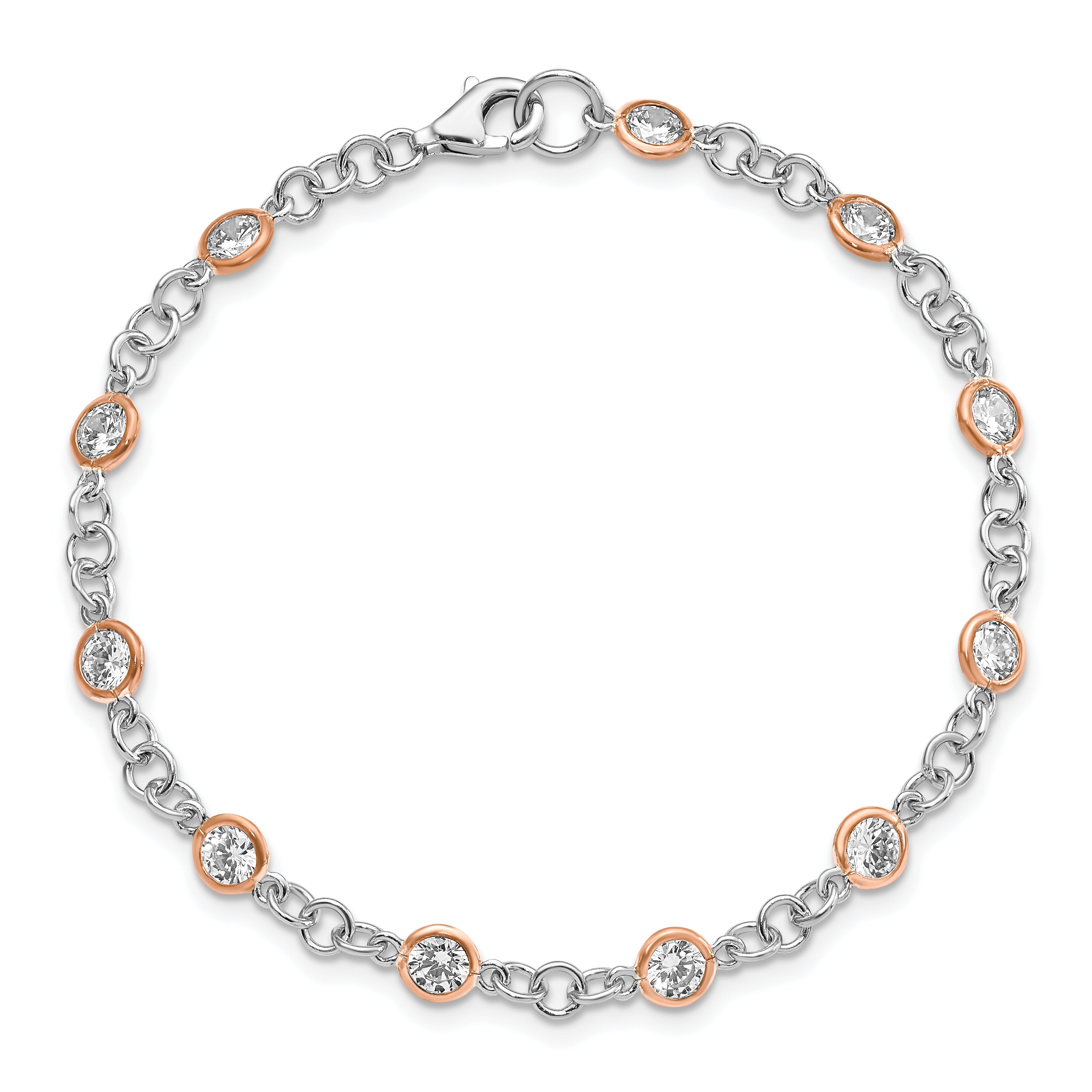 Cheryl M Sterling Silver Rhodium-plated and Rose Gold-plated Accent Brilliant-cut CZ Bezel 11 Station 7.25 Inch Bracelet