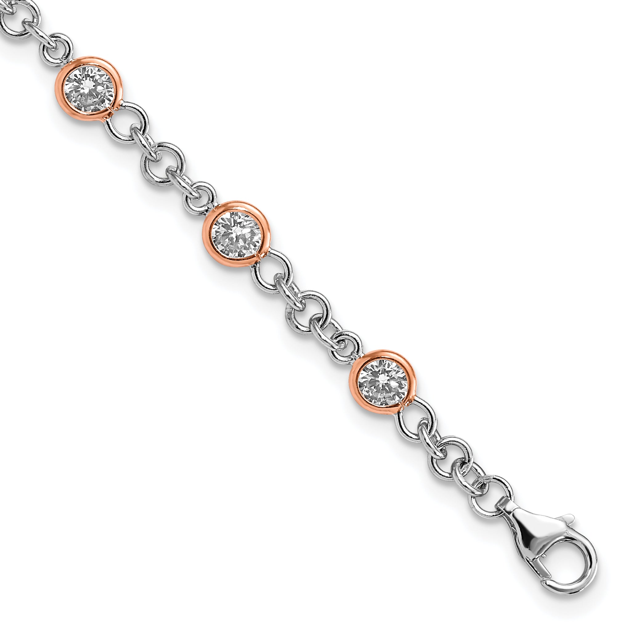 Cheryl M Sterling Silver Rhodium-plated and Rose Gold-plated Accent Brilliant-cut CZ Bezel 11 Station 7.25 Inch Bracelet