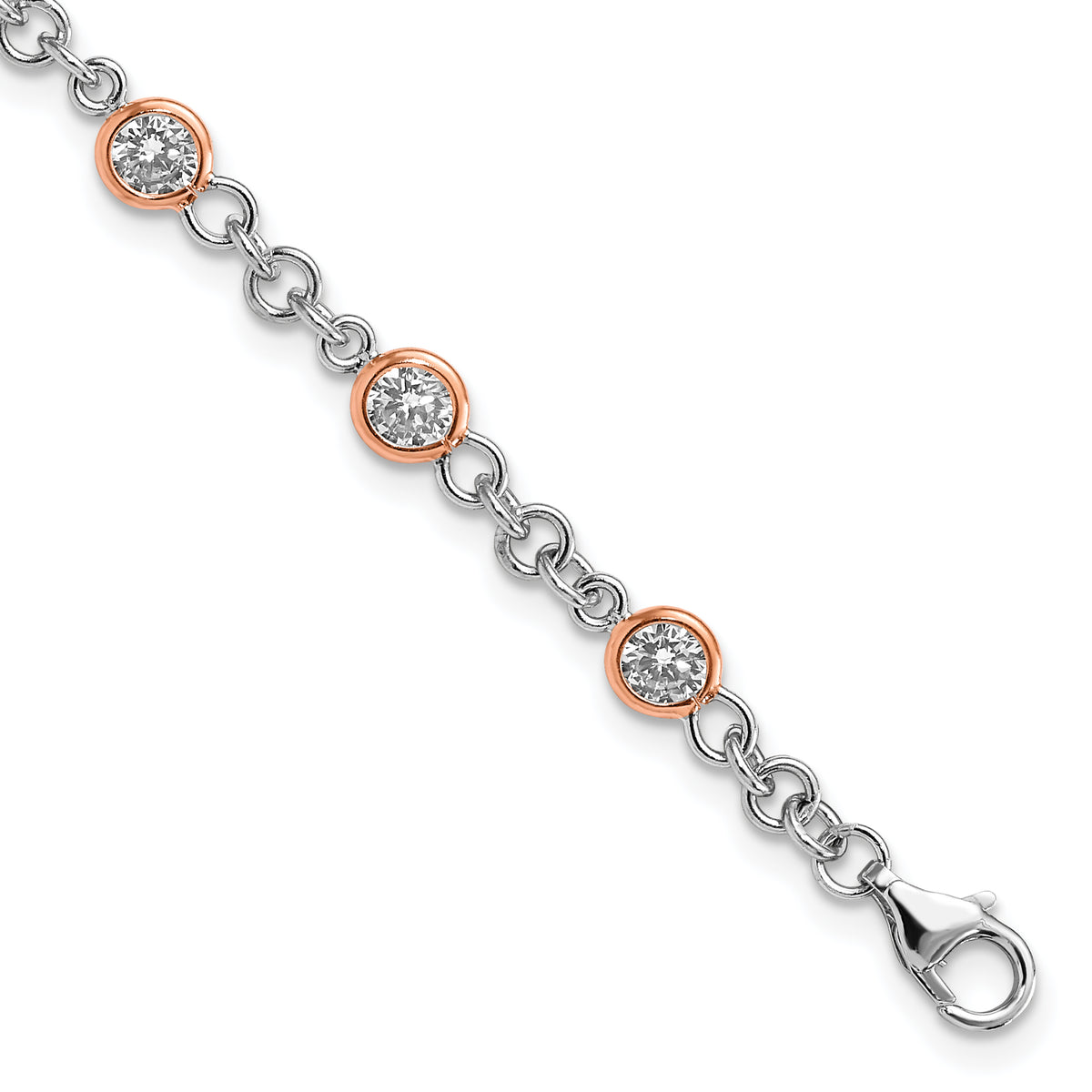 Cheryl M Sterling Silver Rhodium-plated and Rose Gold-plated Accent Brilliant-cut CZ Bezel 11 Station 7.25 Inch Bracelet