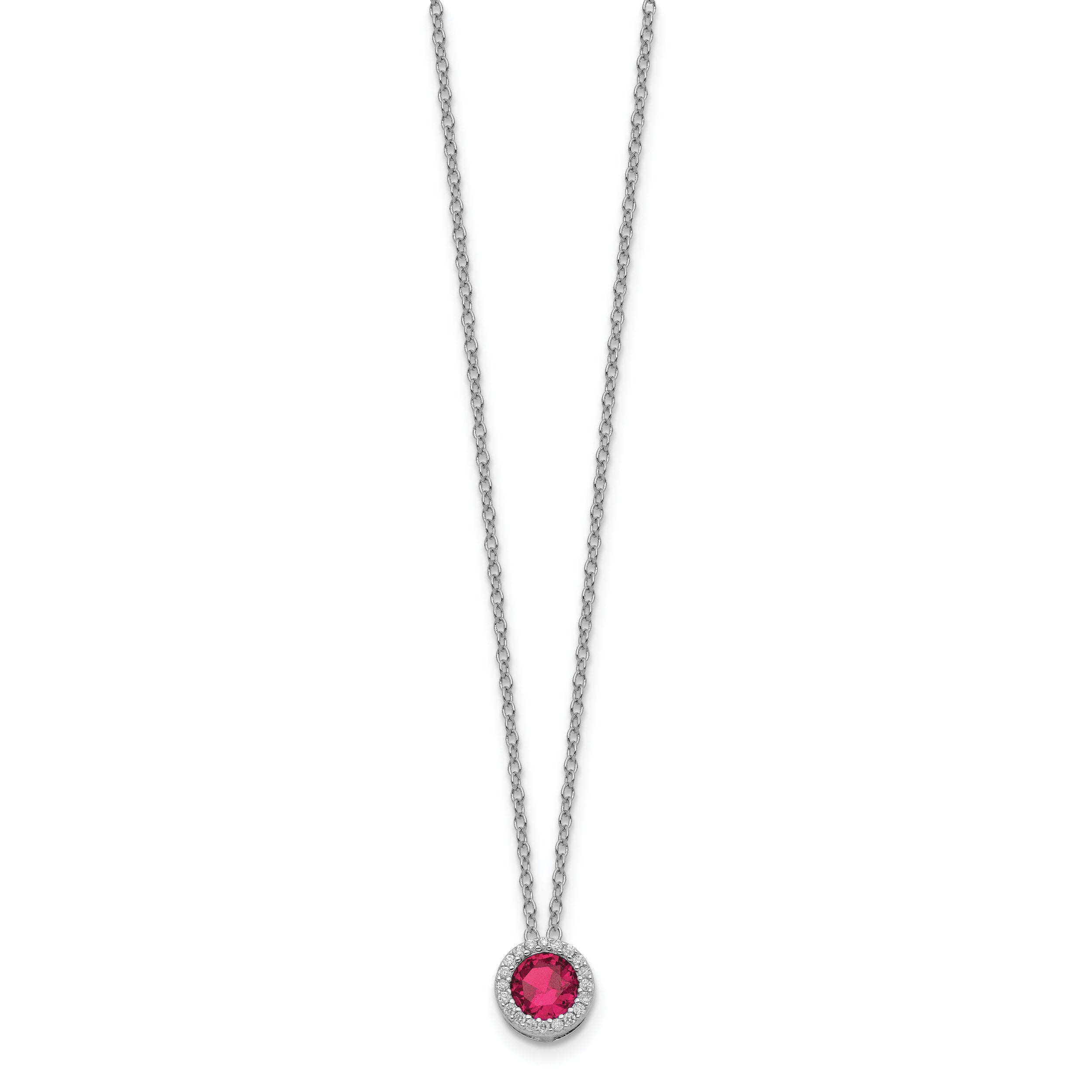 Cheryl M Sterling Silver Rhodium-plated Brilliant-cut Lab Created Ruby and Brilliant-cut White CZ Round Halo 18 Inch Necklace