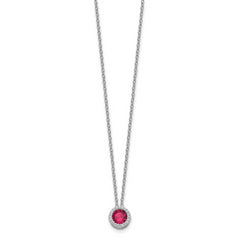 Cheryl M Sterling Silver Rhodium-plated Brilliant-cut Lab Created Ruby and Brilliant-cut White CZ Round Halo 18 Inch Necklace