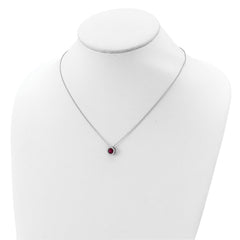 Cheryl M Sterling Silver Rhodium-plated Brilliant-cut Lab Created Ruby and Brilliant-cut White CZ Round Halo 18 Inch Necklace
