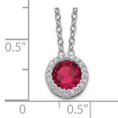 Cheryl M Sterling Silver Rhodium-plated Brilliant-cut Lab Created Ruby and Brilliant-cut White CZ Round Halo 18 Inch Necklace