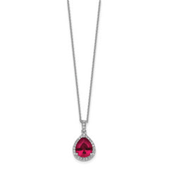 Cheryl M Sterling Silver Rhodium-plated Brilliant-cut Lab Created Ruby and Brilliant-cut White CZ Teardrop Halo 18 Inch Necklace