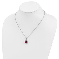 Cheryl M Sterling Silver Rhodium-plated Brilliant-cut Lab Created Ruby and Brilliant-cut White CZ Teardrop Halo 18 Inch Necklace