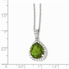 Cheryl M Sterling Silver Glass Simulated Emerald & CZ Pendant Necklace