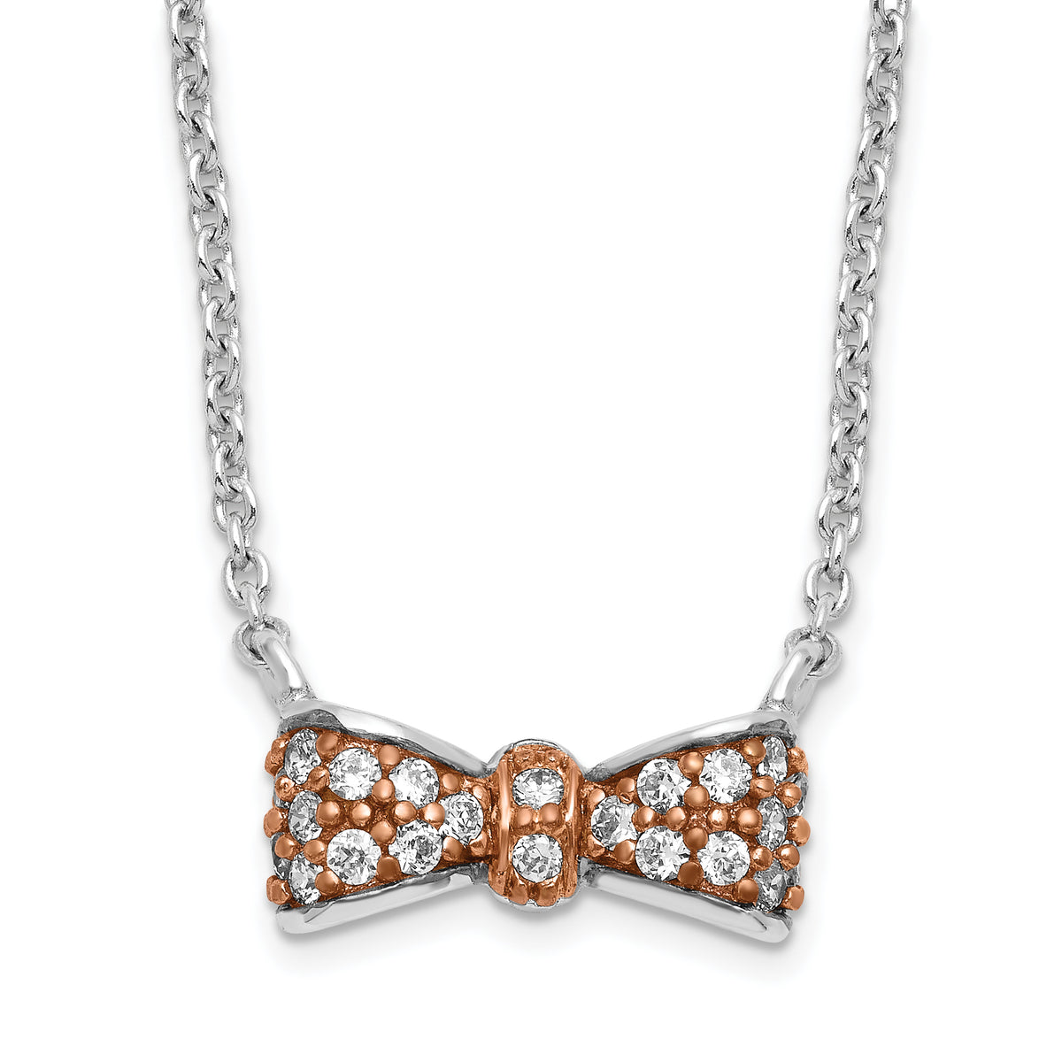 Cheryl M Sterling Silver Rose Gold-Plated & CZ Bow Necklace