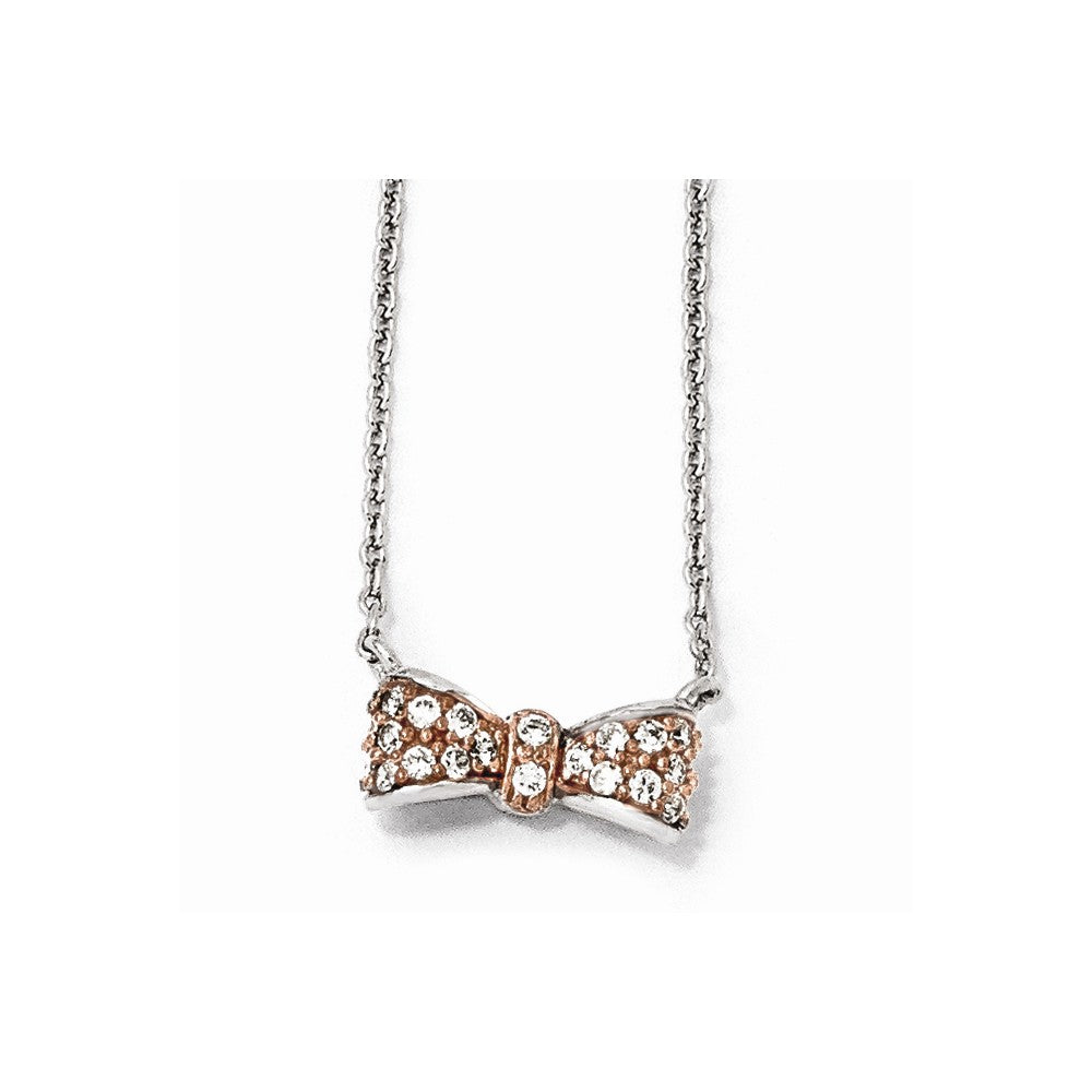 Cheryl M Sterling Silver Rose Gold-Plated & CZ Bow Necklace