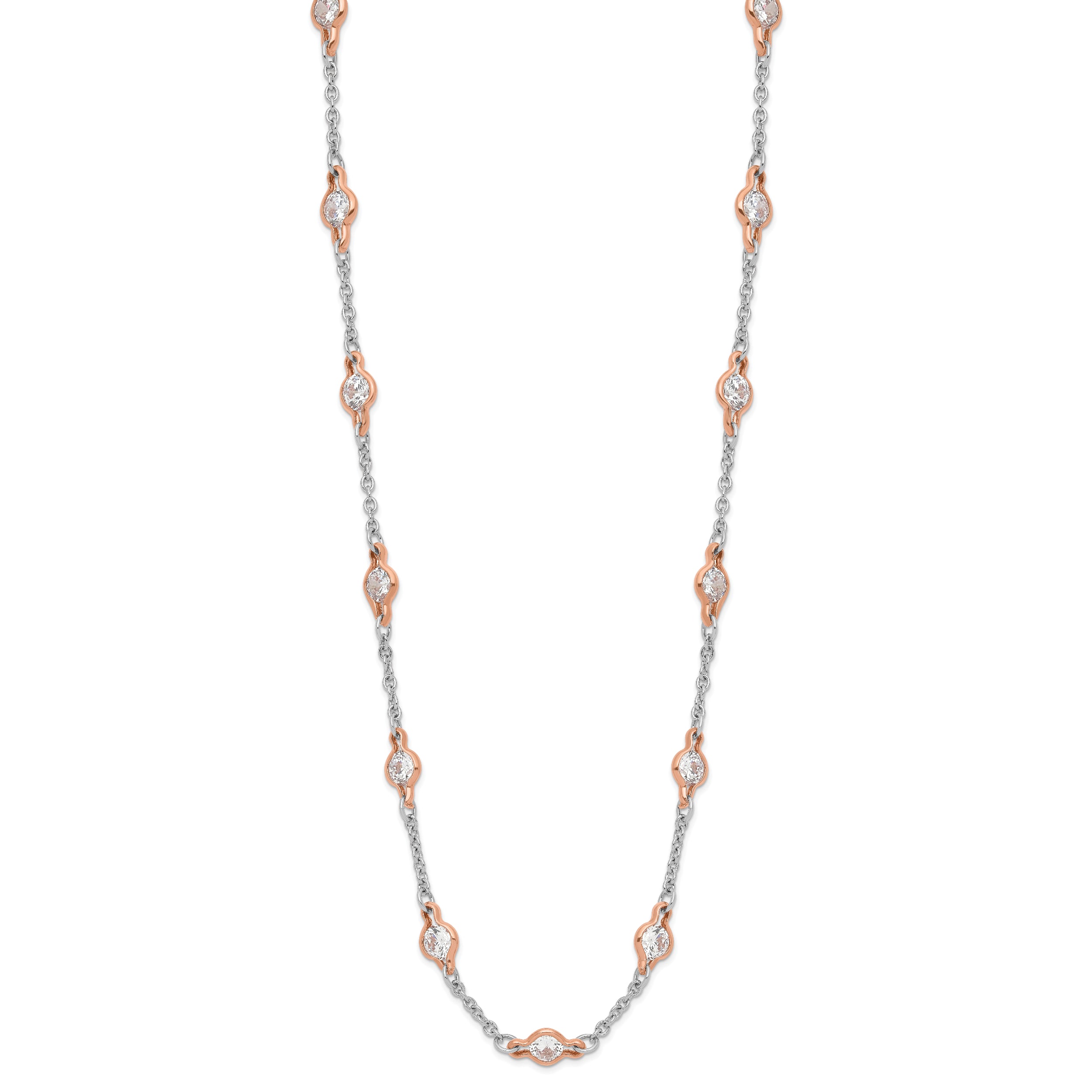 Cheryl Sterling Silver Two-Tone CZ Station Necklace 36 Elegant Gift Ready