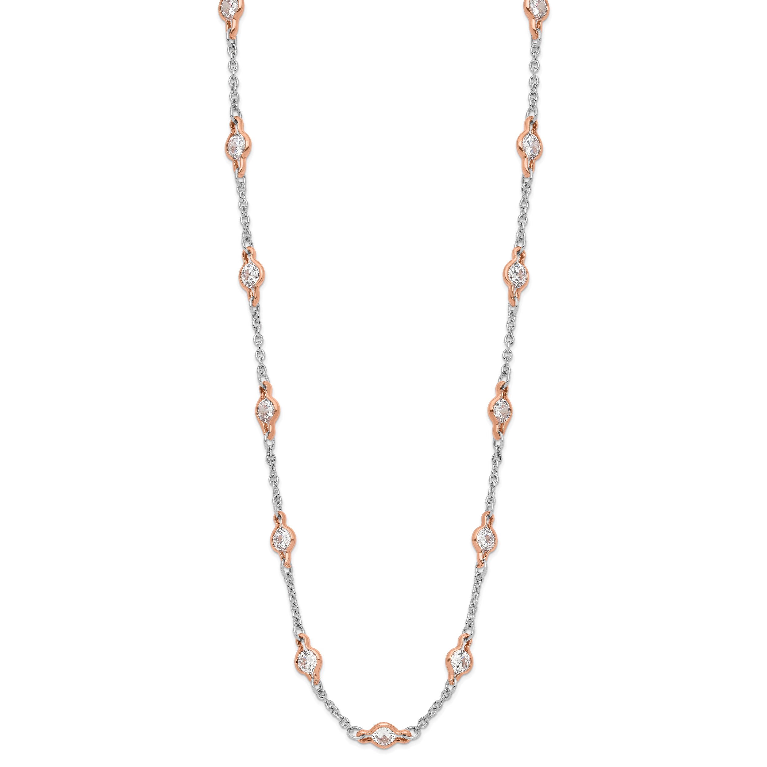 Cheryl M Sterling Silver Rhodium-plated and Rose Gold-plated Accent Brilliant-cut CZ 41 Station 36 Inch Necklace