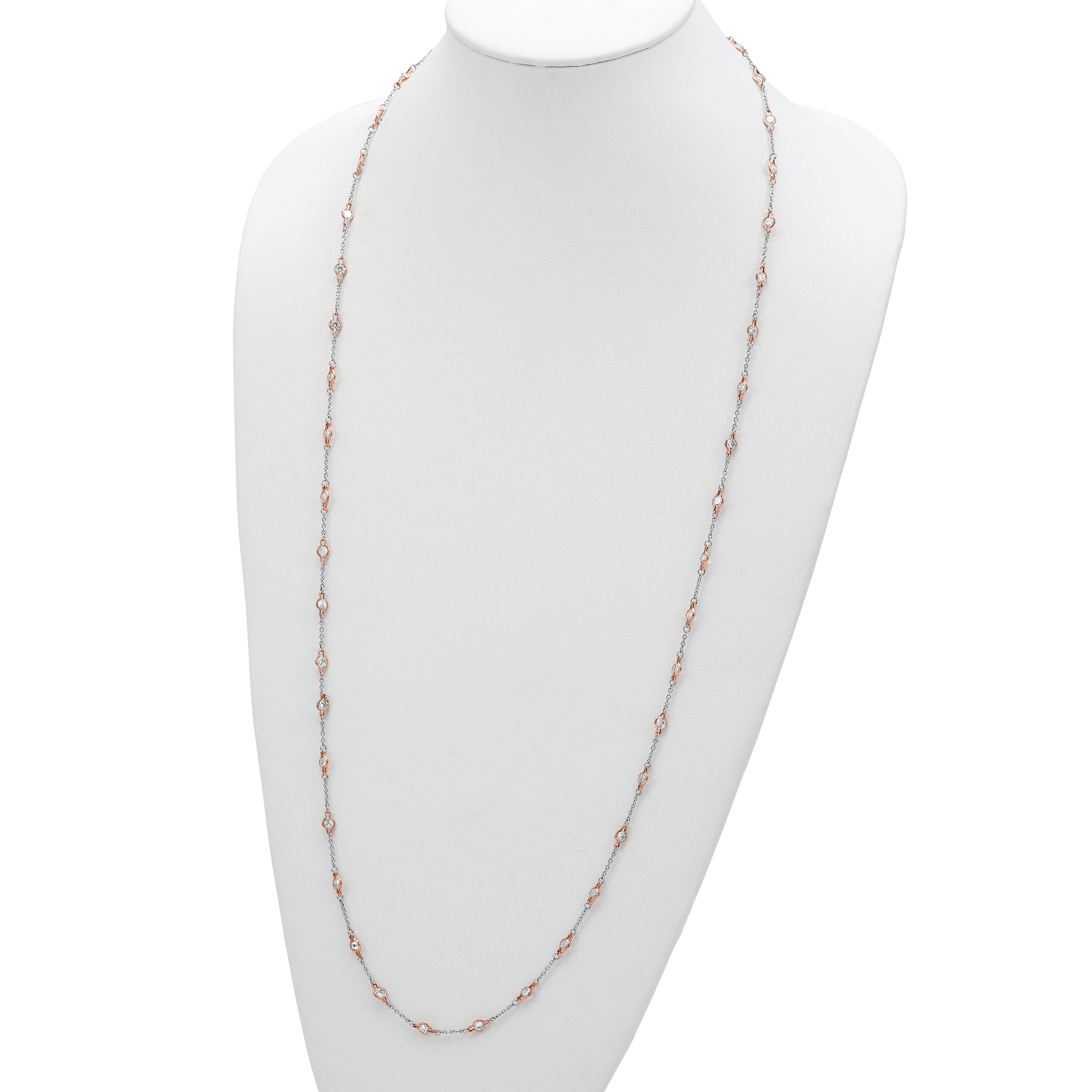 Cheryl M Sterling Silver Rhodium-plated and Rose Gold-plated Accent Brilliant-cut CZ 41 Station 36 Inch Necklace