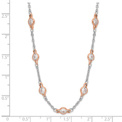 Cheryl M Sterling Silver Rhodium-plated and Rose Gold-plated Accent Brilliant-cut CZ 41 Station 36 Inch Necklace