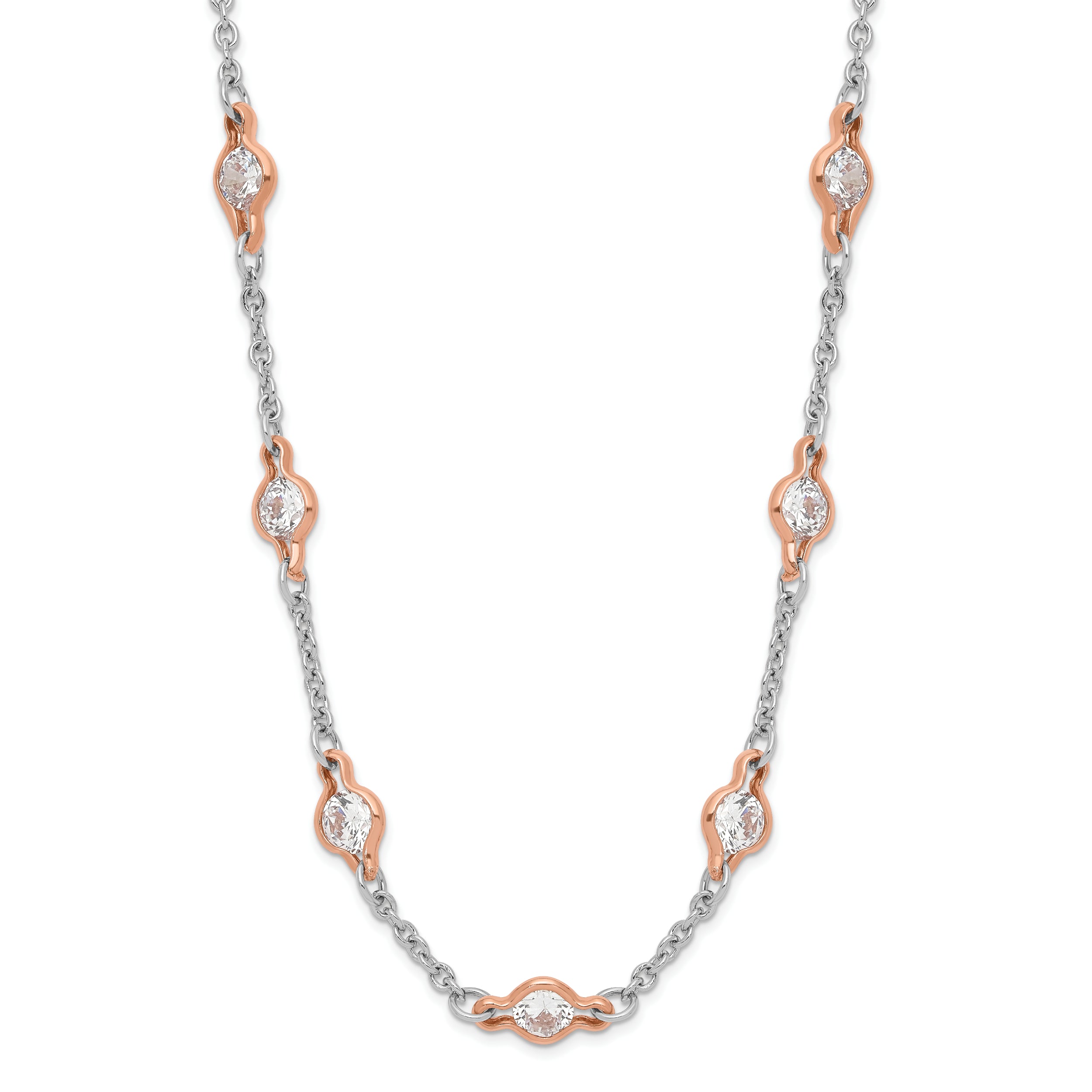 Cheryl M Sterling Silver Rhodium-plated and Rose Gold-plated Accent Brilliant-cut CZ 41 Station 36 Inch Necklace