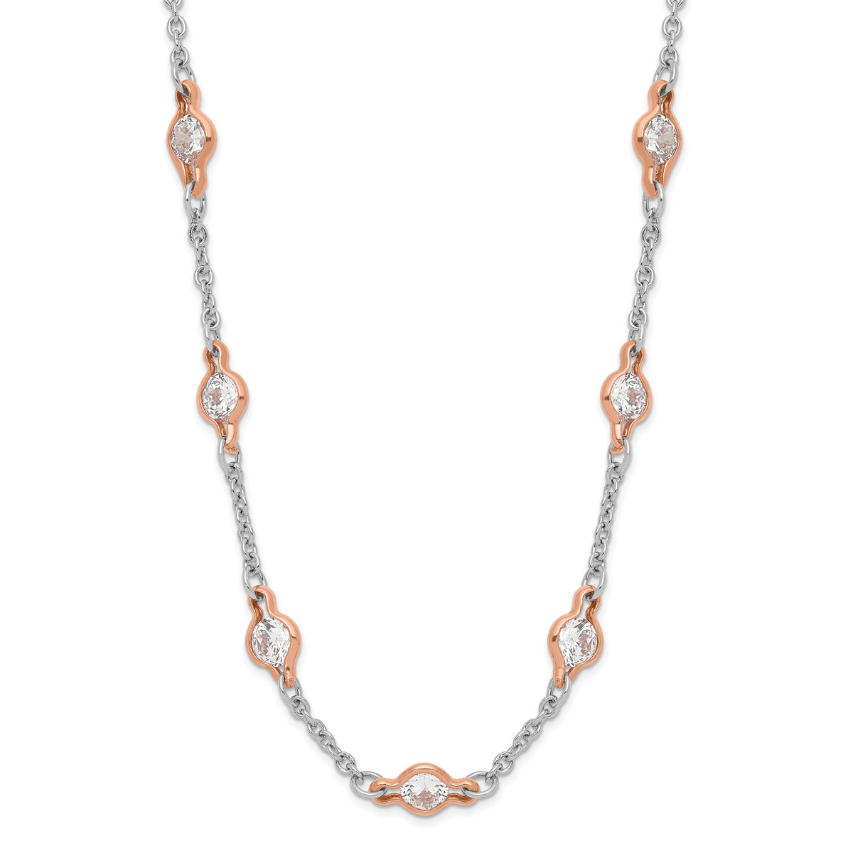 Cheryl M Sterling Silver Rhodium-plated and Rose Gold-plated Accent Brilliant-cut CZ 41 Station 36 Inch Necklace