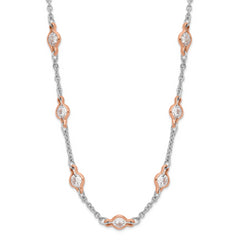 Cheryl M Sterling Silver Rhodium-plated and Rose Gold-plated Accent Brilliant-cut CZ 41 Station 36 Inch Necklace