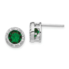 Cheryl M Sterling Silver Rhodium-plated Brilliant-cut Green Glass and Brilliant-cut White CZ Halo Post Earrings