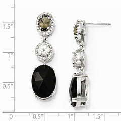 Sterling Silver CZ Onyx & Smokey Glass Post Dangle Earrings