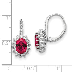 Cheryl M Sterling Silver Rhodium-plated Brilliant-cut Lab Created Ruby and Brilliant-cut White CZ Oval Halo Leverback Earrings