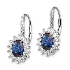 Cheryl M Sterling Silver Rhodium-plated Brilliant-cut Lab Created Dark Blue Spinel and Brilliant-cut White CZ Oval Halo Leverback Earrings