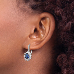 Cheryl Sterling Silver Rhodium-Plated Earrings with Lab Blue Spinel and CZ Oval Halo