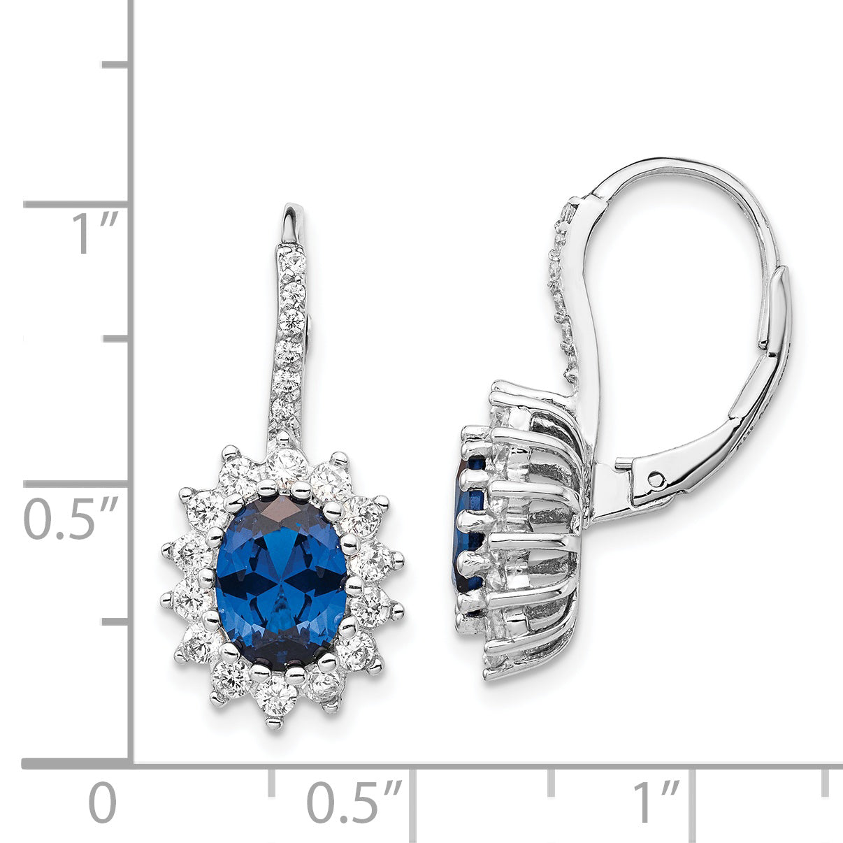 Cheryl M Sterling Silver Rhodium-plated Brilliant-cut Lab Created Dark Blue Spinel and Brilliant-cut White CZ Oval Halo Leverback Earrings